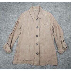 POETRY Linen Shirt Shacket Women's UK 12 / US 8 Beige Button Up Chore Pockets